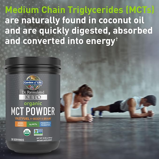 Garden of Life Dr. Formulated Keto Organic MCT Powder - 30 Servings 6g MCTs from Coconuts plus Prebiotic Fiber &amp Probiotics Certified Organic Non-GMO Vegan Gluten Free