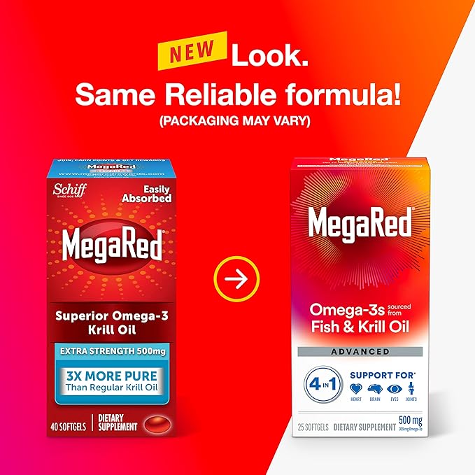 MegaRed Omega-3 Krill Oil 500mg Extra Strength softgels (40 Count in a Box) - Krill Oil No Fishy Aftertaste