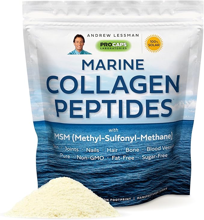 ANDREW LESSMAN Marine Collagen Peptides Powder and MSM 240 Servings - Supports Radiant Smooth Soft Skin Comfortable Joints. Pure. Super Soluble No Fishy Flavor No Additives Non-GMO