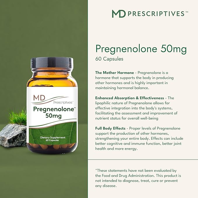 MD Prescriptives Pregnenolone - Vegan Formula for Hormone Health - Hormone Support Supplement &amp Energy for Adults - 60 Vegetarian Capsules (50mg)