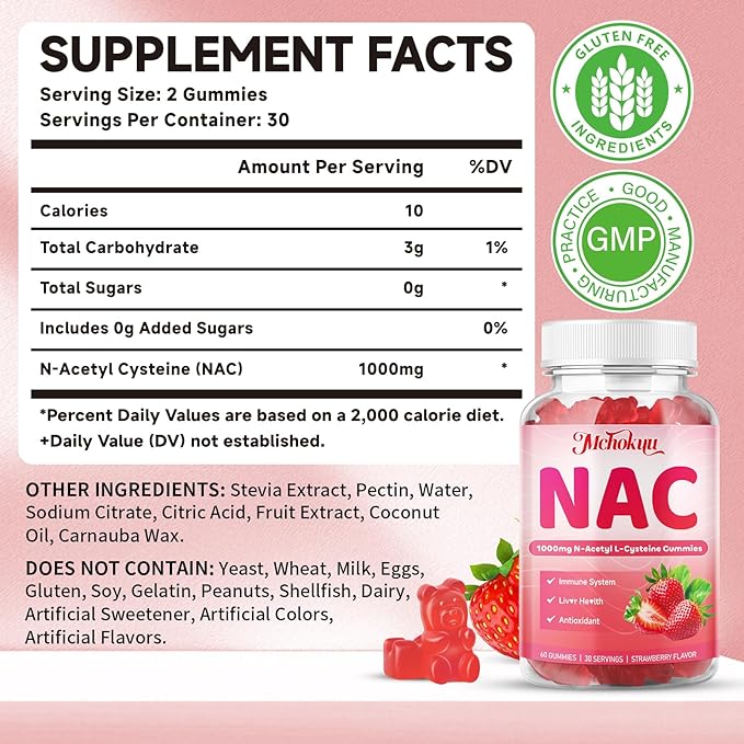 NAC Gummies and Saffron for Kids &amp Adults Strawberry &amp Raspberry Flavor 120 Counts Bundle