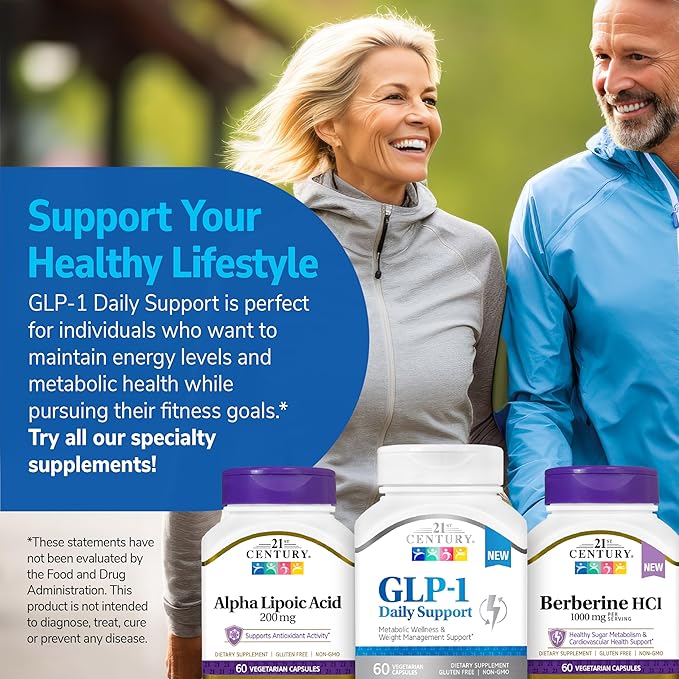 21st Century GLP-1 Daily Support Supplement (60 Count) Weight Management Exercise &amp Daily Metabolism Health Support Vegetarian Capsules with Turmeric Barberry &amp Green Tea Extract Gluten