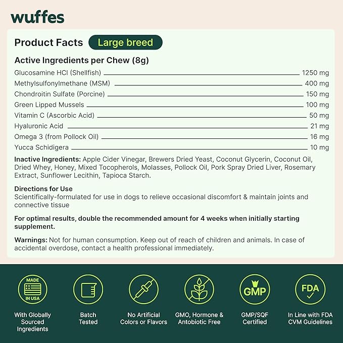 Wuffes Advanced Dog Hip and Joint Supplement with Glucosamine Chondroitin Omega 3 MSM and Green Lipped Mussel (Pack of 2 Small &amp Large Breed)