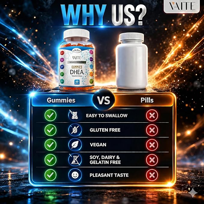 VAITE DHEA 50mg Gummies for Men and Women – Hormone Balance Energy &amp Mood Support – Immune System Booster – Vegan Gluten-Free Non-GMO – Perimenopause &amp Menopause Supplement 60 Chews