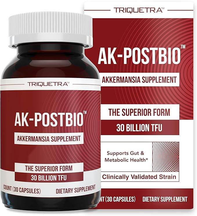 AK-Postbio: Akkermansia Probiotic 30 Billion TFU - Max Strength Clinically Validated Dose &amp Patented Strain - Superior Pasteurized Form Highest Absorption Delivery - GLP-1 Probiotic - 30 Servin