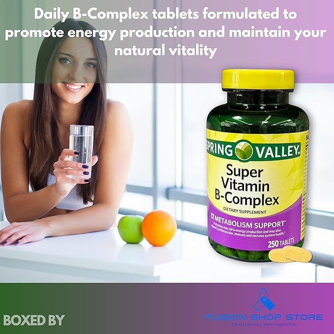 Super B Complex Tablets- High Potency Energy &amp Immune Support 250 Count (Pack of 1) Boxed by Fusion Shop Store