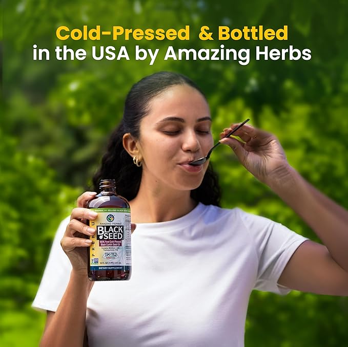Amazing Herbs Premium Black Seed Oil - Gluten Free Non GMO Cold Pressed Nigella Sativa Aids in Digestive Health Immune Support Brain Function Joint Mobility - 4 Fl Oz (Pack of 2)