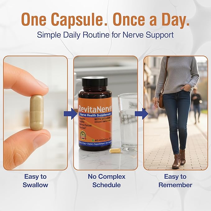 Nerve Support Supplement with 300mg Alpha Lipoic Acid Vitamin D3 Benfotiamine B2 B6 B12 &amp Magnesium Glycinate One-per-Day Neuropathy Supplement - 30 Capsules (4 Pack)