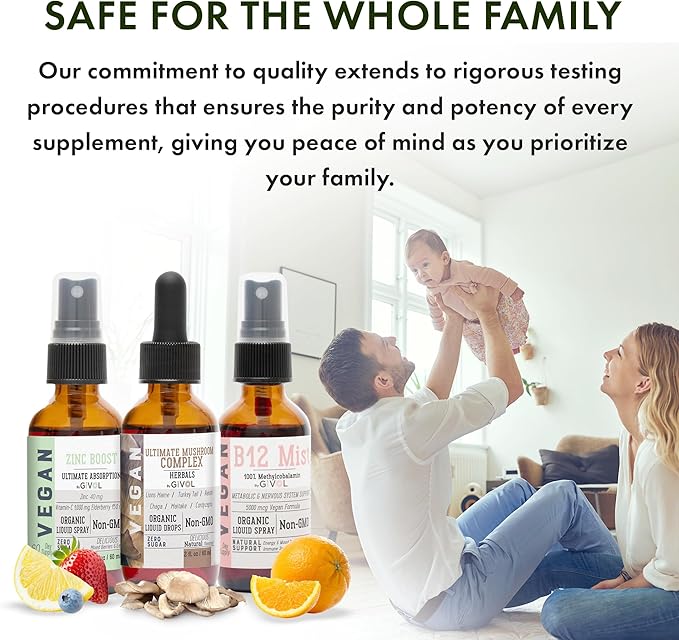 Cognitive Wellness Bundle Liquid Vitamin Trio: Methylcobalamin B12 Lions Mane Reishi Chaga Mushroom Complex &amp Zinc Picolinate: Gluten-Free Sugar-Free Non-GMO - 360 Days Supply