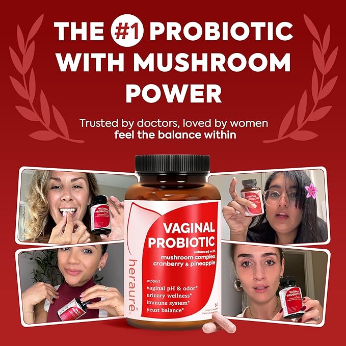 HerAure Vaginal Probiotics for Women - pH Balance Healthy Vaginal Odor Vaginal Flora Yeast Balance Women Probiotics and Prebiotics Immune Support - Prebiotics &amp Lactobacillus Probiotic60CT