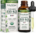 Live Wise Naturals Organic Vitamin D3 K2 Liquid Drops for Babies Concentrated Formulation 225 Servings (MK-7) Micro-Dose Dropper Gentle Daily Supplementation Early Development Precise Dosing