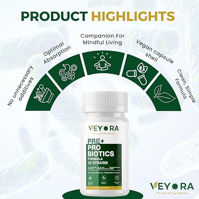 26-Strain Pre + Probiotic Capsules 52 Billion CFU FOSSENCE® Prebiotic Fiber Blend