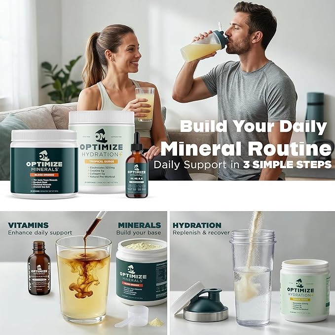 Optimize Minerals Blood Orange and Tropical Surge Hydration Bundle | All in-One Supplement Pack Ionic Trace Mineral Blend Electrolyte and Micronutrient Support
