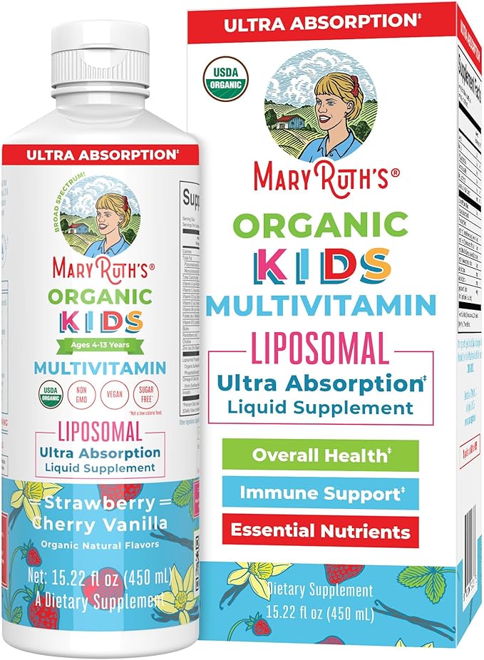 MaryRuth Organics Kids Multivitamin Liposomal | Vegan Sugar-Free Vitamins for Kids | Ages 4+ | 2 Month Supply | 15.22 Fl Oz