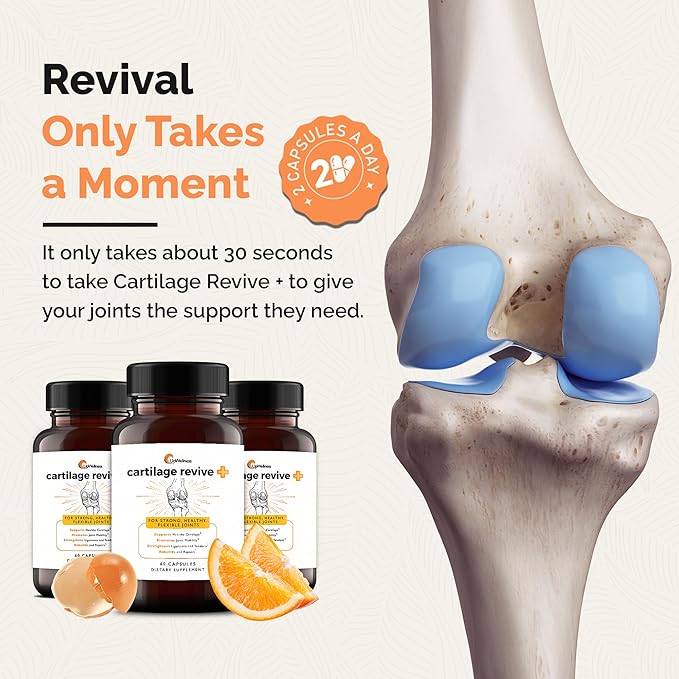 UpWellness Cartilage Revive + Joint Support Supplement for Men and Women - Powered by D-Glucosamine Sulfate MSM Vitamin D3 C and More - 5 Bottles