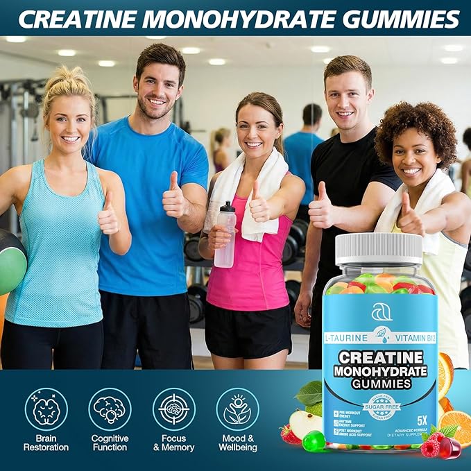 Creatine Gummies for Women &amp Men - Creatine Monohydrate Gummies Tasty Chewable Supplement Muscle Support &amp Energy Boost (2 Pack)