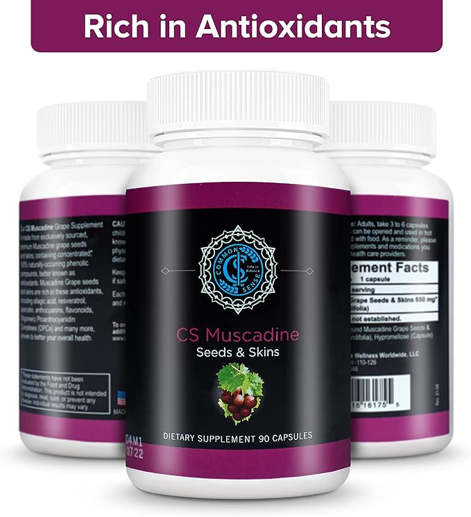 Common Sense Wellness Worldwide Commonsense Pure Muscadine Grape Seed and Skin Extract Capsules - Powerful Antioxidants for Heart Health and Boosting Your Immune System - 90 Capsules.