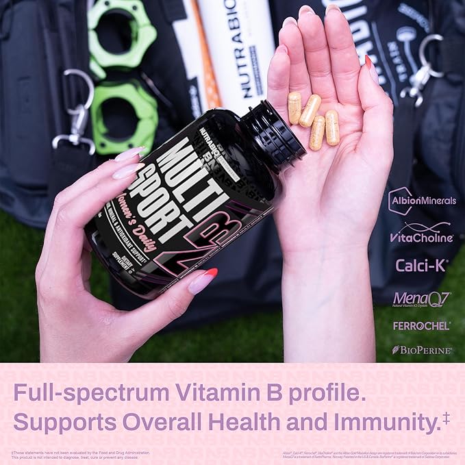 NutraBio Multisport for Women - Womens MultiVitamin - 33 Vitamins Minerals Micronutrients - Rich in Antioxidants - Supports Peak Athletic Performance Energy Metabolism (120 Vegetable Capsules)