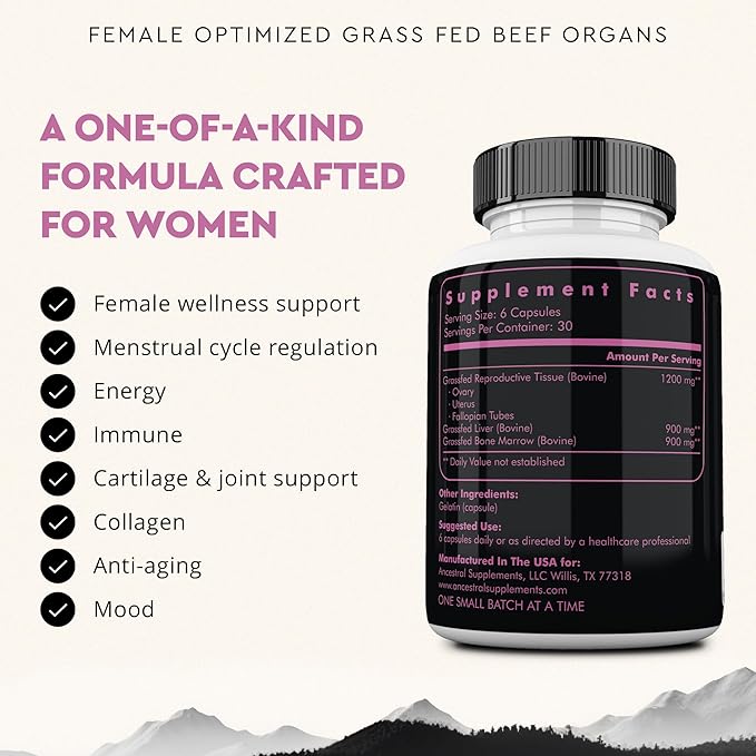 Ancestral Supplements Beef Organs &amp FEM Bundle for Women – Supports Hormone Balance Energy Skin &amp Overall Wellness – Grass Fed Pasture Raised Multivitamin with Whole-Food Nutrients &amp Ta