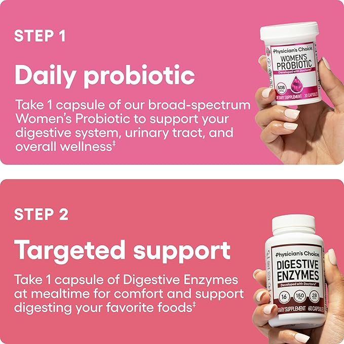 Physician's CHOICE Women’s Starter Bundle: Women’s Probiotic 30ct + Digestive Enzymes 60ct