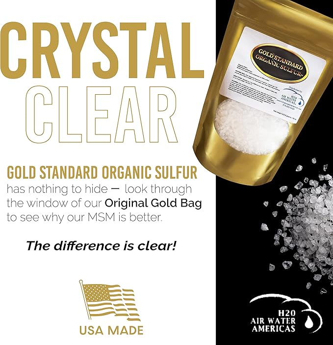 Gold Standard Organic Sulfur Crystals 1lb - 99.9% Pure MSM Crystals - High-Purity MSM Supplement Powder - Large Granular Flakes - 3rd Party Tested for Purity