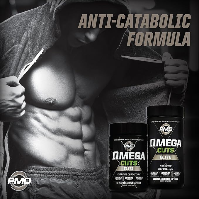 PMD Sports Omega Cuts Elite Fat Loss-Muscle Defining Formula - Omega Fatty Acids MCT's and CLA for Muscle Definition and Maintenance - Keto Friendly for Women and Men - Stimulant Free (90 Softgels)