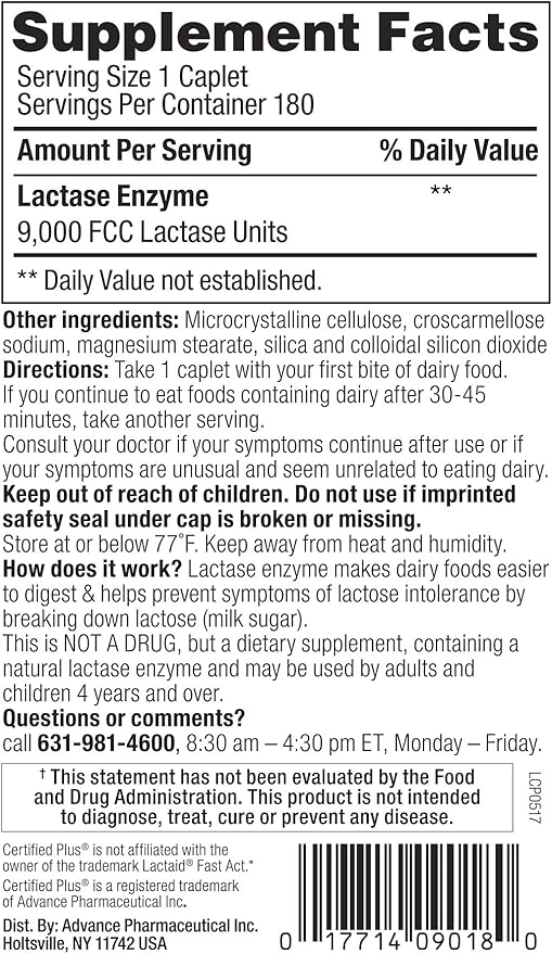 Fast Acting Lactase 360 Caplets Generic Lactase Fast Act 9000 FCC Units per Caplet