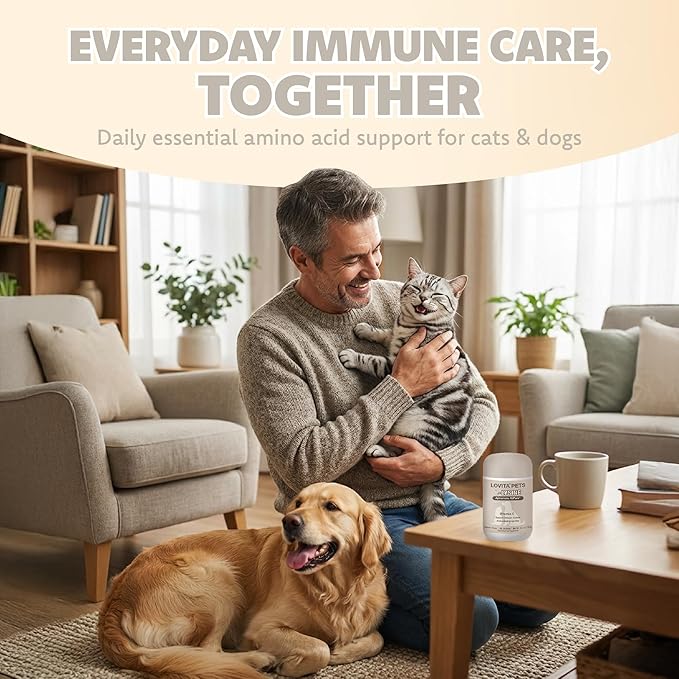 LOVITA Pets L-Lysine Powder for Cats &amp Dogs Immune Support Pet Supplement with AjiPure L-Lysine and Vitamin C Salmon Flavor for Daily Use Includes Scoop
