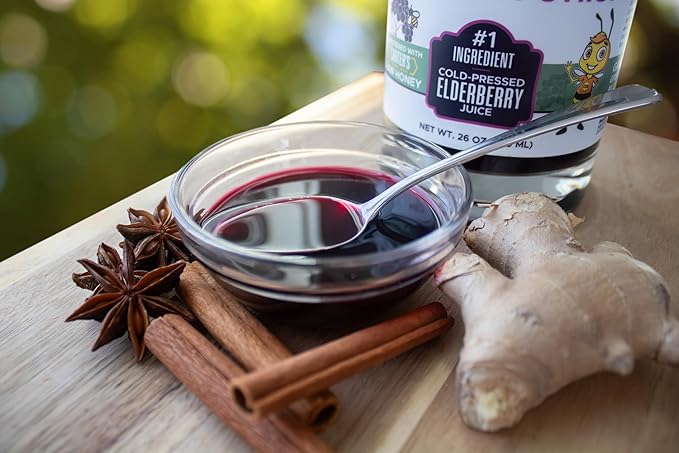 Heartland Organic Elderberry Syrup - Cold Pressed Elderberry Juice Zero Water Added - Immune Support for Kids &amp Adults - Made with Raw Honey Ginger Cinnamon &amp Star Anise - 26 fl oz (750 ml)