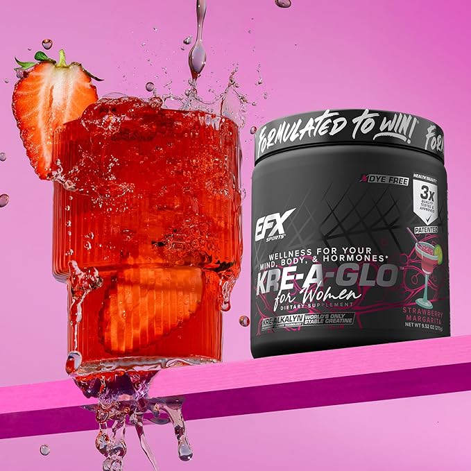 EFX Sports Kre-A-Glo Kre-Alkalyn Creatine for Women | 2.5g Collagen 300mg Ashwagandha 100mg Hyaluronic Acid | 30 Servings (Strawberry Margarita)