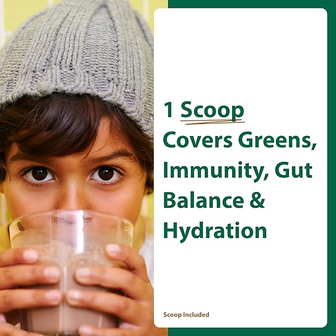 MacroLife Naturals MacroCoco Super Greens Drink Chocolate Powder Superfood for Kids &amp Teens - Whole Food Fruit &amp Vegetable Multi-Vitamins Probiotics Digestive Enzymes &amp Fiber Supplement -