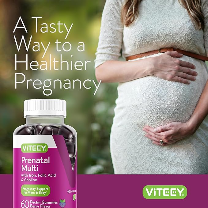 Viteey Prenatal Gummies for Women - Prenatal with Iron for Pregnancy with Choline &amp Folic Acid Gummies - Vegetarian Gluten Free - 120 Count