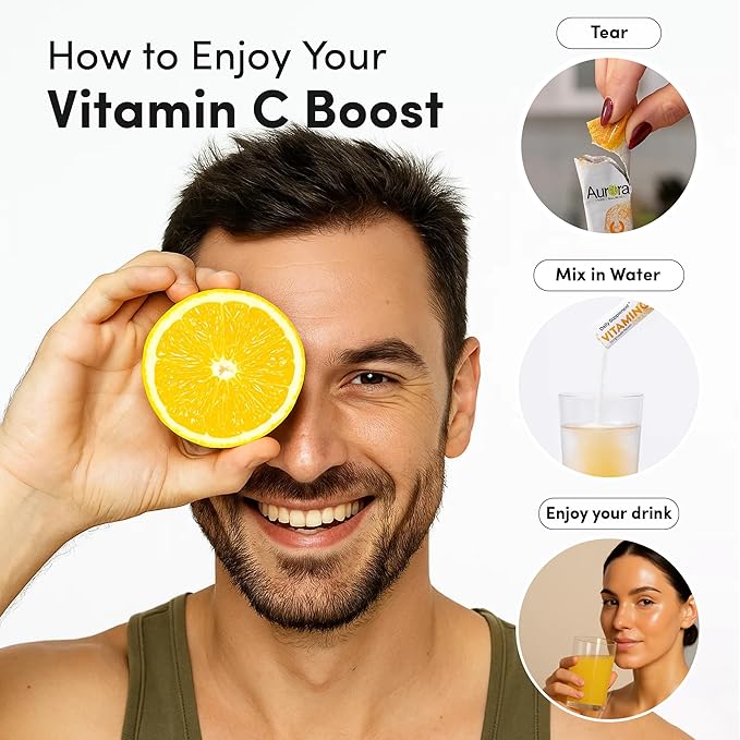 Vida Lifescience Aurora Nutrascience Nano-Pack Liposomal Vitamin C Powder Drink Mix Immune Support High Strength 3000 mg Per Serving 30 Single Serve Packets Orange
