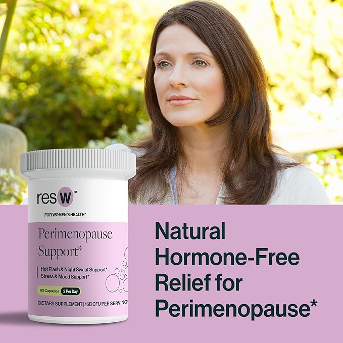 resW Perimenopause Postbiotic Supplement for Women - Hot Flash Support Night Sweat Relief Hormone Free Vegan Gluten Free Non GMO Plant Based Gut Health Support - 60 Capsules