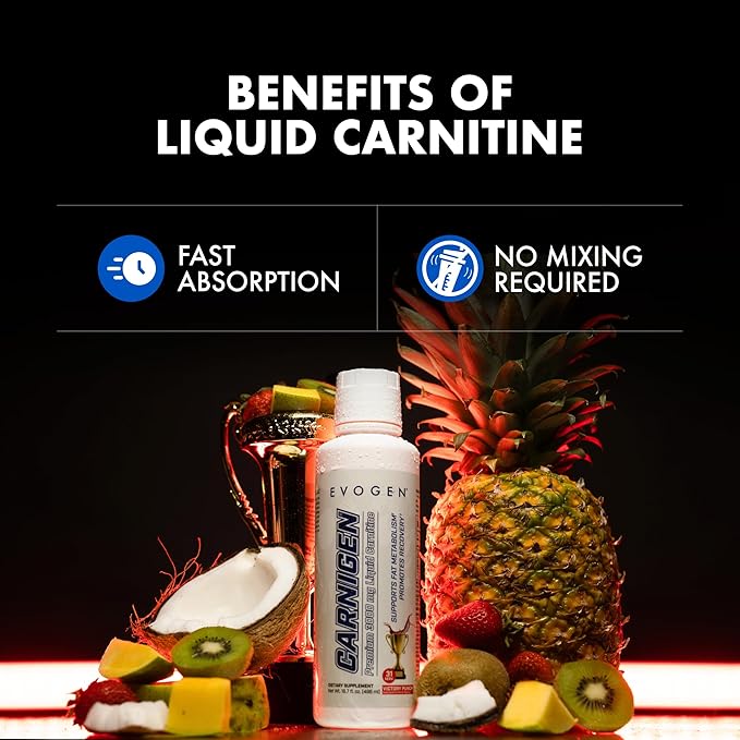 Evogen Carnigen - Liquid Carnitine | Supports Fat Metabolism &amp Recovery Caffeine Free | L-Carnitine Acetyl L-Carnitine | Victory Punch | 31 Servings