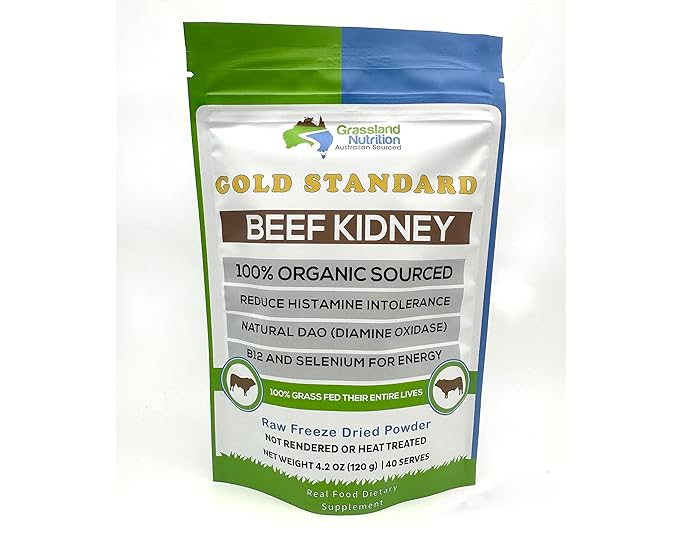 GRASSLAND NUTRITION 100% Organic Australian Beef Kidney (Freeze Dried) - High in B12 and Selenium DAO (120G Powder)