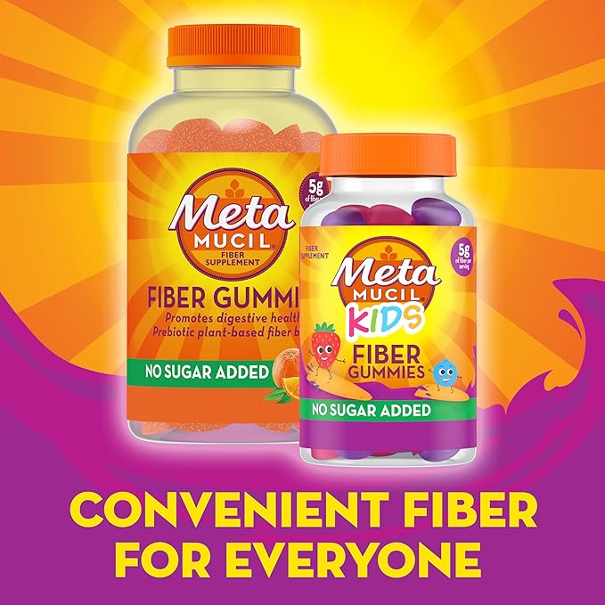 Metamucil Kids Fiber Gummies No Sugar Added 5g Prebiotic Plant-Based Fiber Supplement Blend Mixed Berry Flavored 120ct Gummies (Pack of 2)