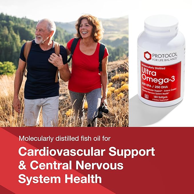PROTOCOL FOR LIFE BALANCE Ultra Omega-3-500mg EPA &amp 250mg DHA - Fish Oil for Brain Support Heart &amp Nervous System Health* - EPA DHA Omega Supplement - Non-GMO &amp Halal - 180 Softgels