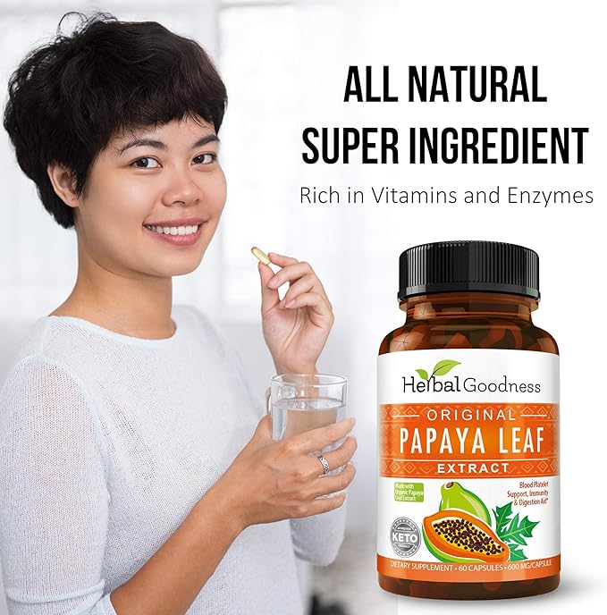 Papaya Leaf Extract for Platelets &amp Papaya Enzyme Bundle – 10X Digestive Capsules &amp 15X Liquid Platelet Support – Immune Gut and Digestive Health