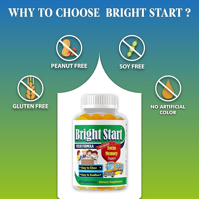 BrightStart Focus Gummies for Kids &amp Teens – Kids Focus and Attention Supplements with Omega 3 DHA Brain Support Supplement for Teens Kids Omega 3 Gummies Daily Children’s Focus Gummy 60 Ct
