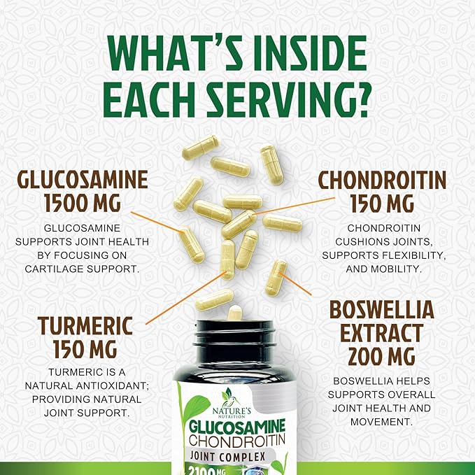 Glucosamine Chondroitin MSM - 3x Strength Joint Support Supplement for Joint Mobility &amp Comfort For Men and Women Glucosamine Supplements Complex with Turmeric &amp Boswellia - 180 Capsules