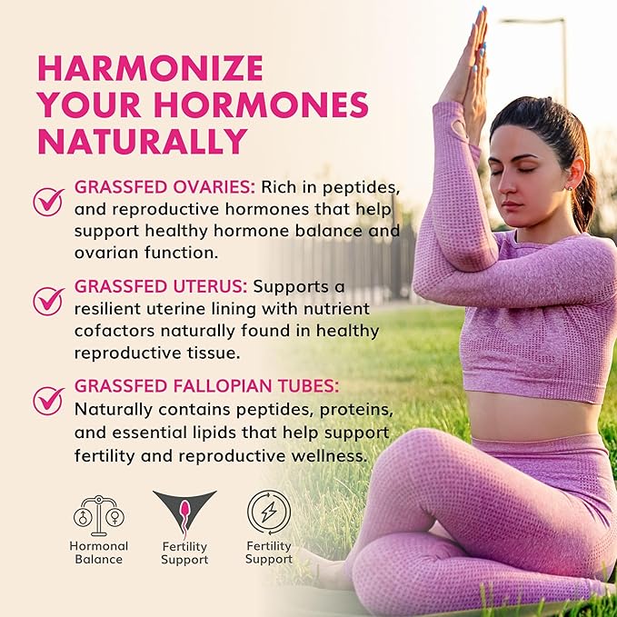 Primal Being Grassfed Beef Female Vitality Supplement- Supports Hormonal Health Fertility Inflammation Energy - 90 Capsules 1500mg per Serving