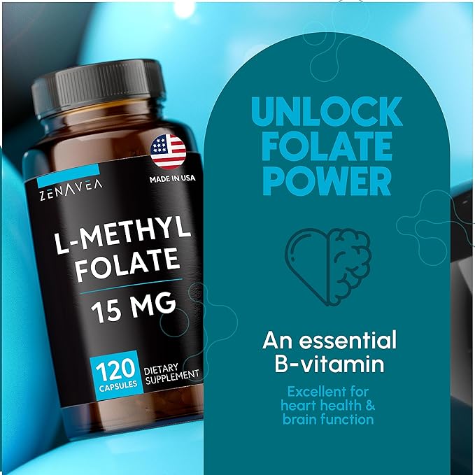 L-Methylfolate 15mg - L Methyl Folate Supplement 5-MTHF for Folic Acid Deficiency - Max Absorption and Potency - l-methylfolate 15 mg - Methyl folate 15 mg - 120 Vegan Capsules Non-GMO Gluten Free