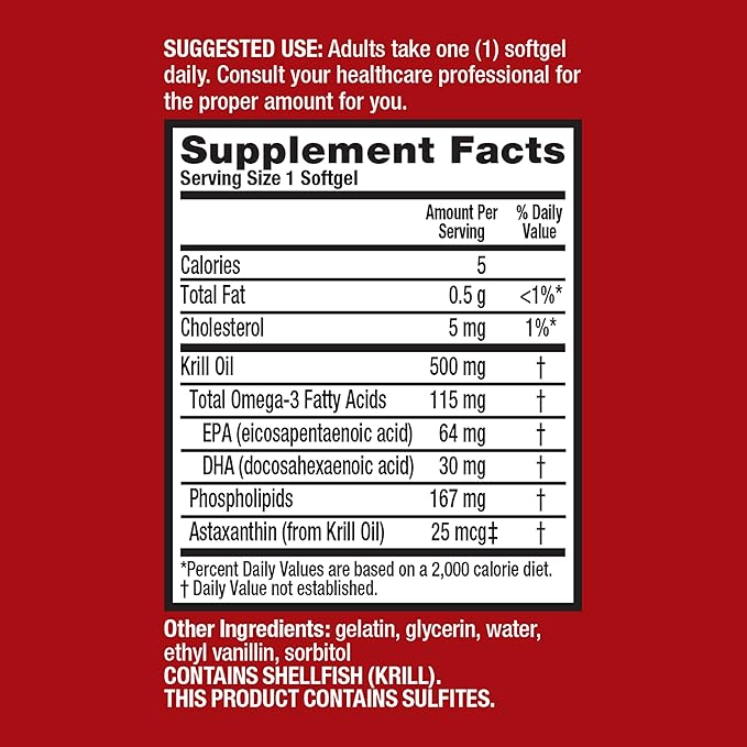 MegaRed Omega-3 Krill Oil 500mg Extra Strength softgels (40 Count in a Box) - Krill Oil No Fishy Aftertaste