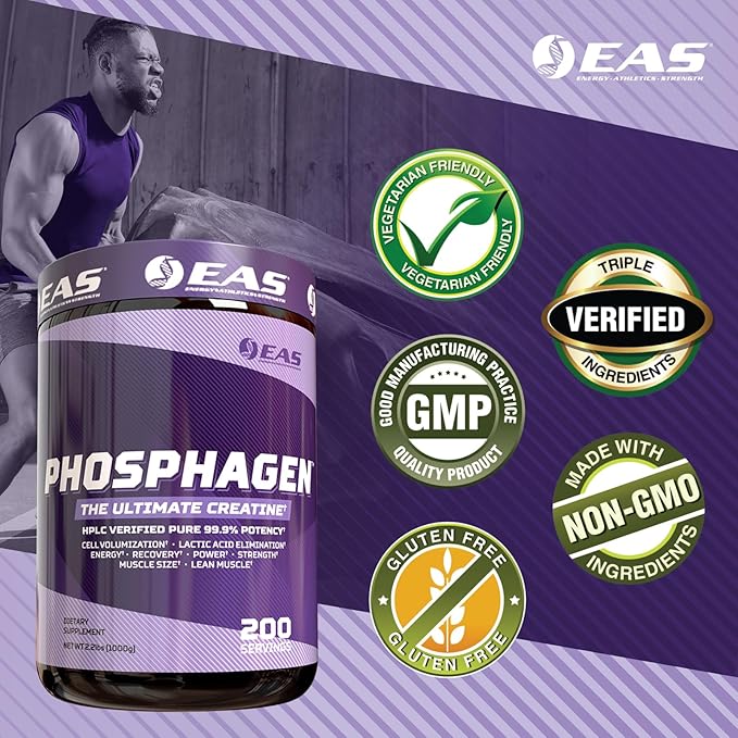 EAS Phosphagen Ultimate Creatine Powder | Power Strength Muscle Size &amp Cell Volumization | Pure 99.9% Potency | 100 Servings (Unflavored)