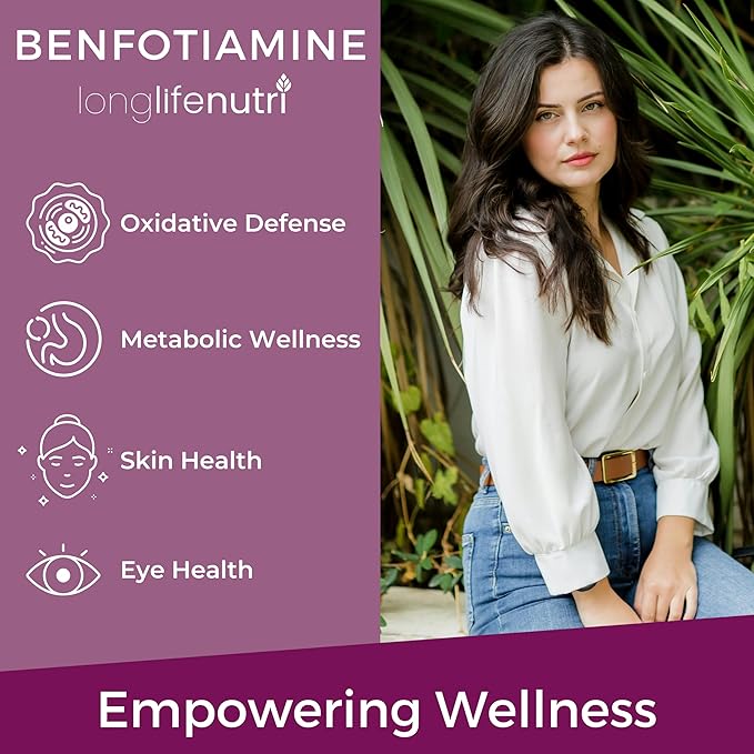 LongLifeNutri Benfotiamine 300mg – 180 Vegetarian Capsules 6-Month Supply Fat-Soluble B1 Thiamine Supplement for Energy and Wellness Lab Tested Made in USA