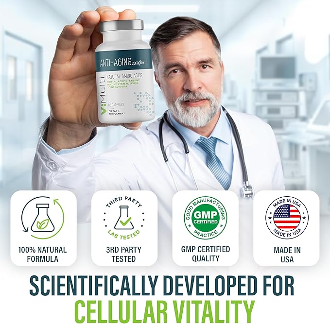ViMulti Amino Acid Supplement Capsules with L-Arginine L-Ornithine HCl L-Glutamine L-Lysine Glycine Ornithine Alpha-Ketoglutarate Dietary Amino Formula for Women Men 60 Capsules