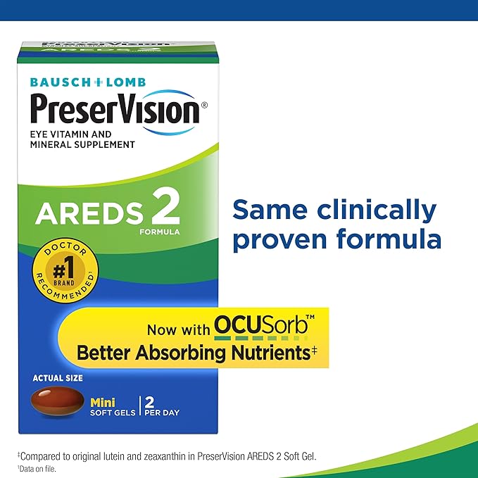 PreserVision AREDS 2 Eye Vitamins #1 Eye Doctor Recommended Brand Lutein and Zeaxanthin Supplement with Vitamin C Vitamin E Zinc and Copper Softgels (Minigels) 120 Count (Pack of 2)
