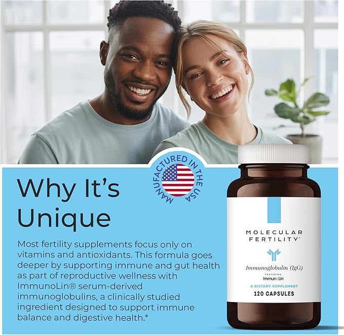 Immunoglobulin IgG Supplement for Men &amp Women - Dairy-Free Bovine Colostrum Alternative - IGA IgM ImmunoLin for Immune Support Gut Health Reproductive Wellness - 60 Servings