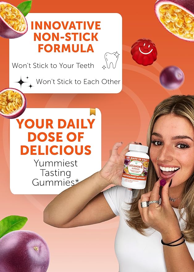 Lunakai USA Made Vitamin E Gummies 400IU with Vitamin C - Delicious Vegan Non-GMO Supplement for Daily Skin &amp Eye Support 60ct